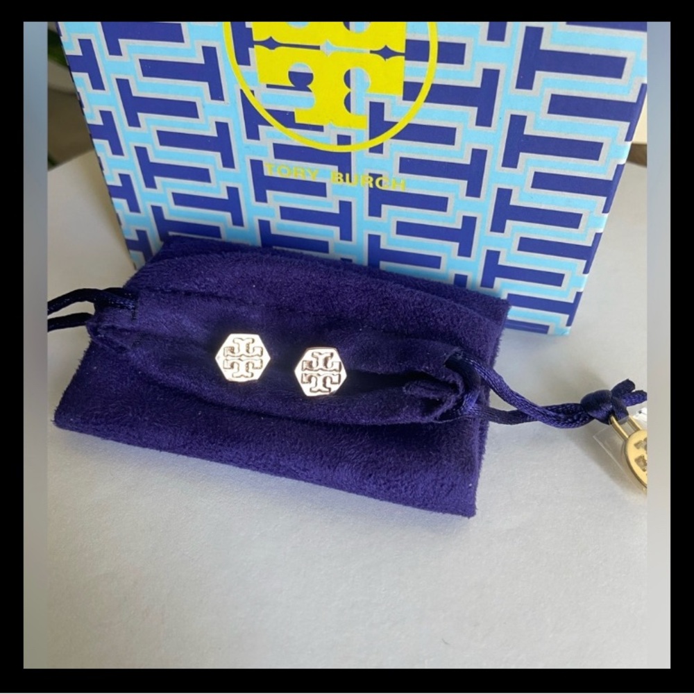 Tory Burch Rose Gold Logo Stud Earrings